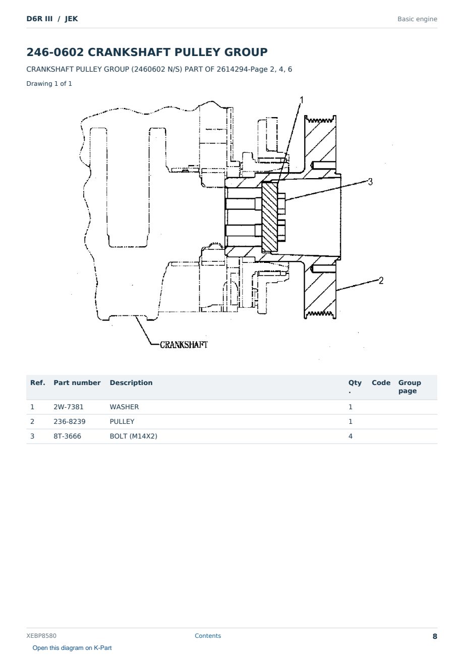 Caterpillar D6R III S/N JEK Partsbook XEBP8580 (English) - sample page 8 of 10 Caterpillar D6R III S/N JEK Partsbook XEBP8580 (English) - sample page 8 of 10