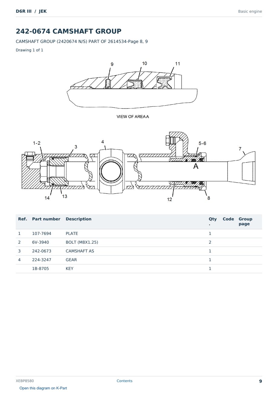 Caterpillar D6R III S/N JEK Partsbook XEBP8580 (English) - sample page 9 of 10 Caterpillar D6R III S/N JEK Partsbook XEBP8580 (English) - sample page 9 of 10