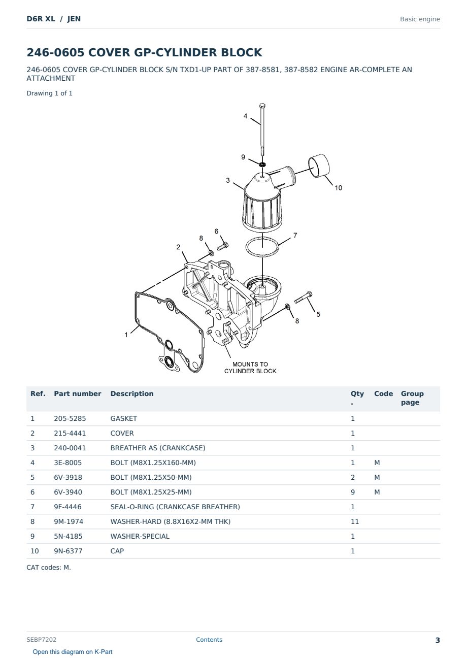 Caterpillar D6R XL S/N JEN Partsbook SEBP7202 (English) - sample page 3 of 10 Caterpillar D6R XL S/N JEN Partsbook SEBP7202 (English) - sample page 3 of 10