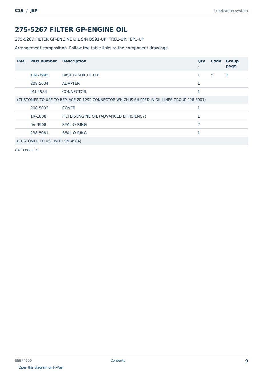 Caterpillar C15 S/N JEP Partsbook SEBP4690 (English) - sample page 9 of 10 Caterpillar C15 S/N JEP Partsbook SEBP4690 (English) - sample page 9 of 10