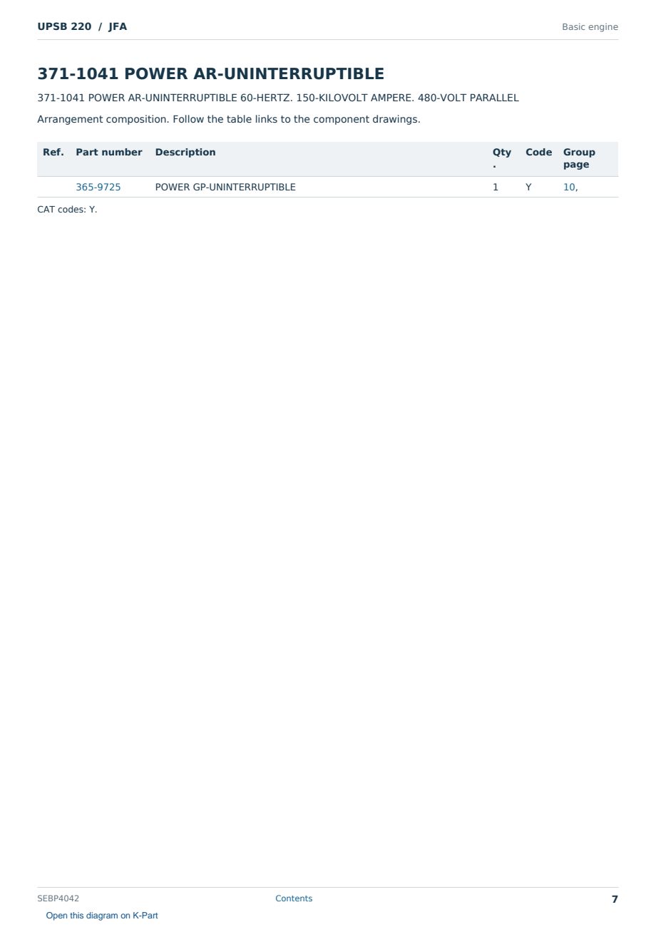 Caterpillar UPSB 220 S/N JFA Partsbook SEBP4042 (English) - sample page 7 of 10 Caterpillar UPSB 220 S/N JFA Partsbook SEBP4042 (English) - sample page 7 of 10