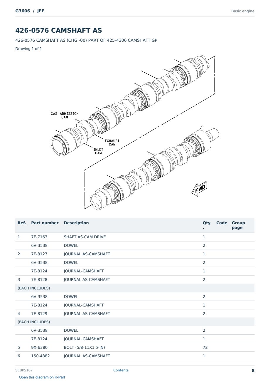 Caterpillar G3606 S/N JFE Partsbook SEBP5167 (English) - sample page 8 of 10 Caterpillar G3606 S/N JFE Partsbook SEBP5167 (English) - sample page 8 of 10