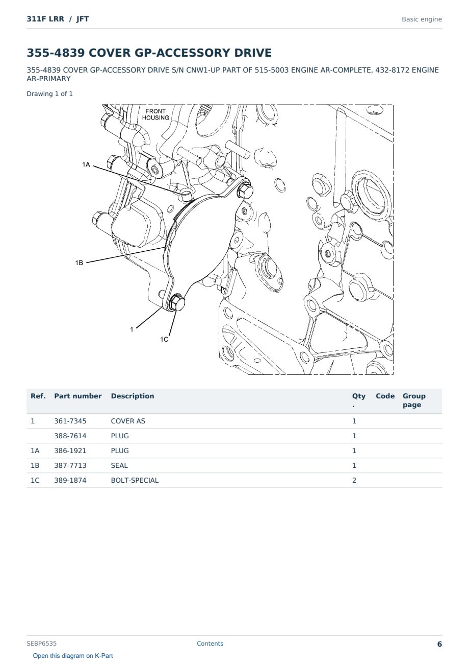 Caterpillar 311F LRR S/N JFT Partsbook SEBP6535 (English) - sample page 6 of 10 Caterpillar 311F LRR S/N JFT Partsbook SEBP6535 (English) - sample page 6 of 10