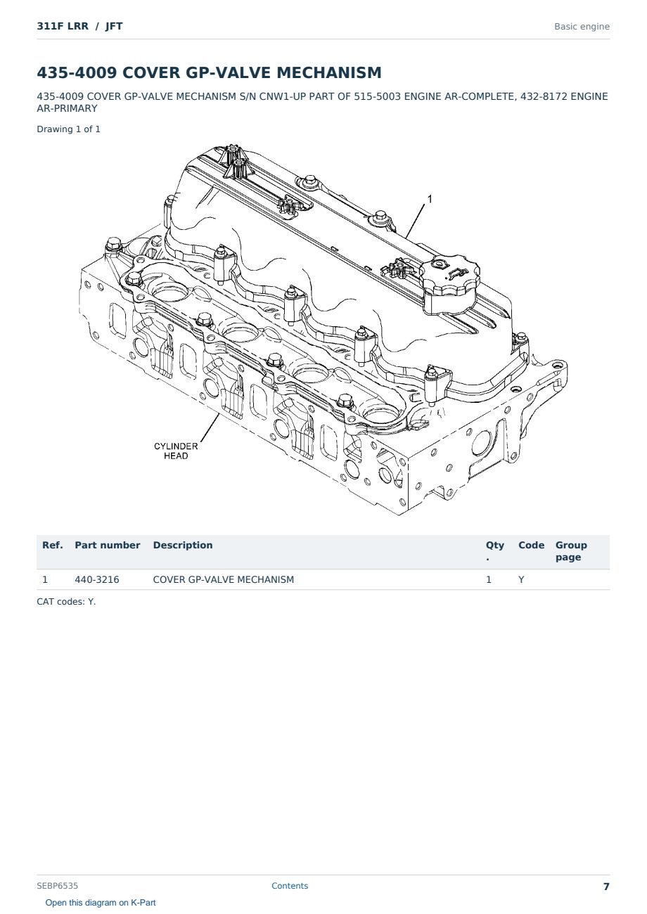 Caterpillar 311F LRR S/N JFT Partsbook SEBP6535 (English) - sample page 7 of 10 Caterpillar 311F LRR S/N JFT Partsbook SEBP6535 (English) - sample page 7 of 10