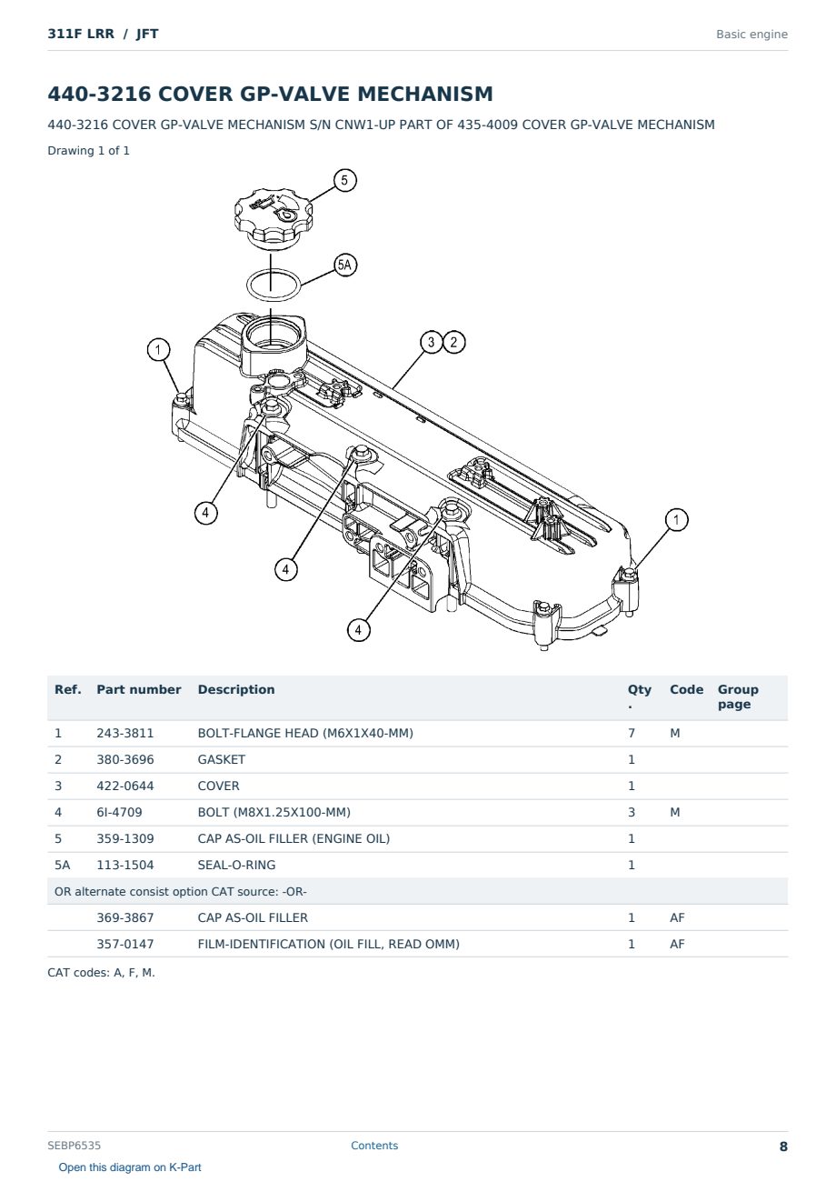 Caterpillar 311F LRR S/N JFT Partsbook SEBP6535 (English) - sample page 8 of 10 Caterpillar 311F LRR S/N JFT Partsbook SEBP6535 (English) - sample page 8 of 10