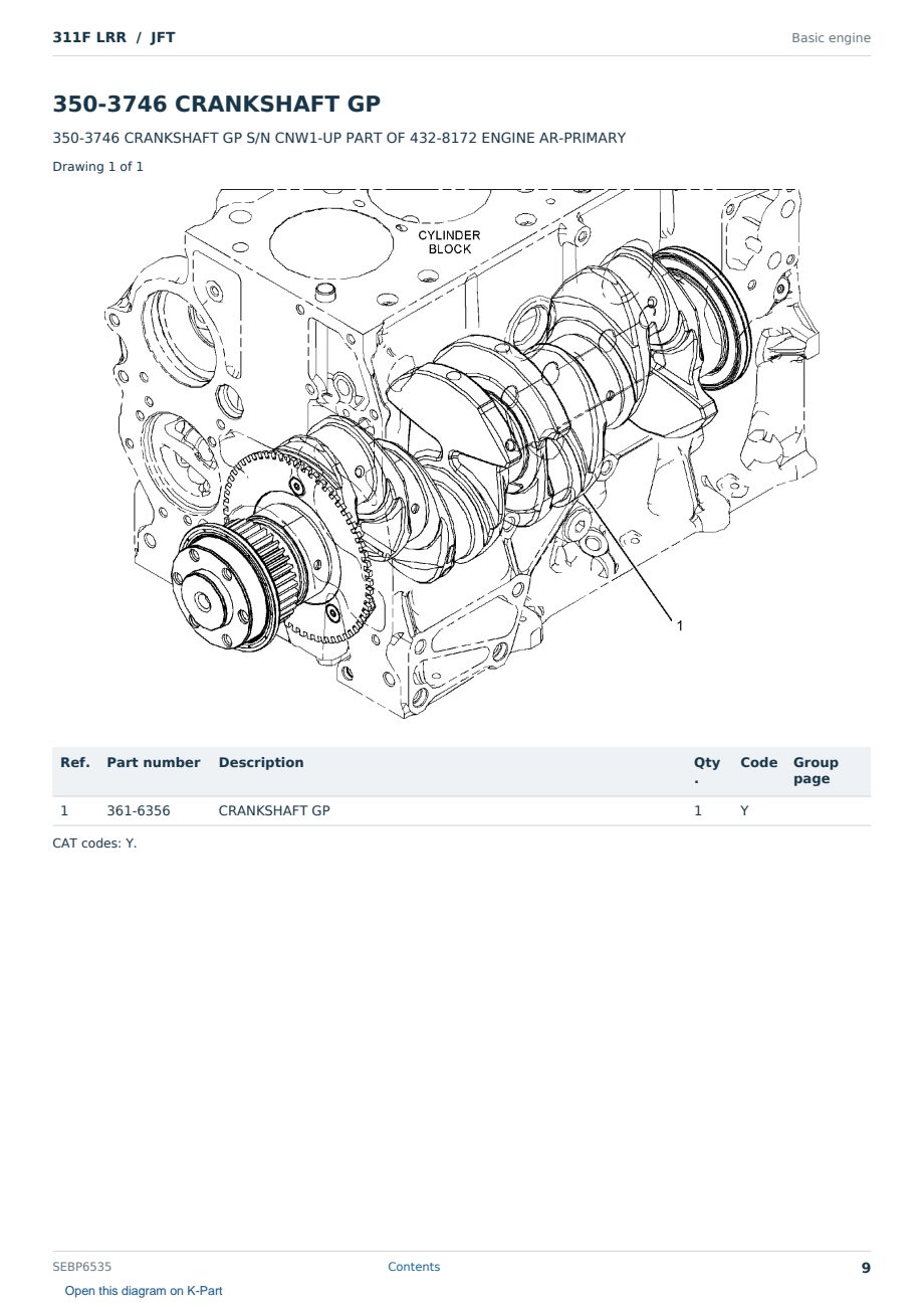 Caterpillar 311F LRR S/N JFT Partsbook SEBP6535 (English) - sample page 9 of 10 Caterpillar 311F LRR S/N JFT Partsbook SEBP6535 (English) - sample page 9 of 10