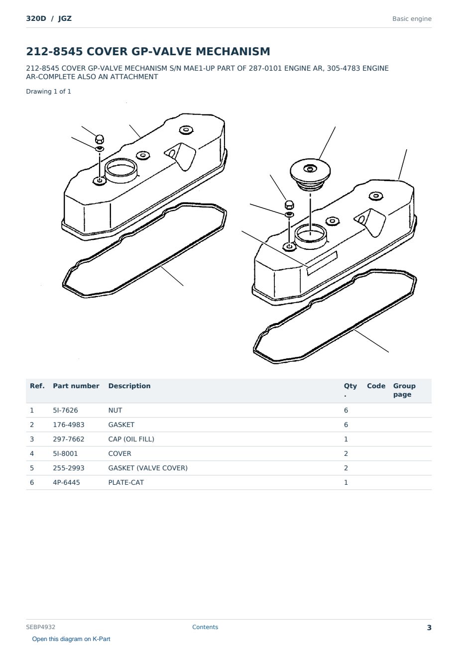 Caterpillar 320D S/N JGZ Partsbook SEBP4932 (English) - sample page 3 of 10 Caterpillar 320D S/N JGZ Partsbook SEBP4932 (English) - sample page 3 of 10