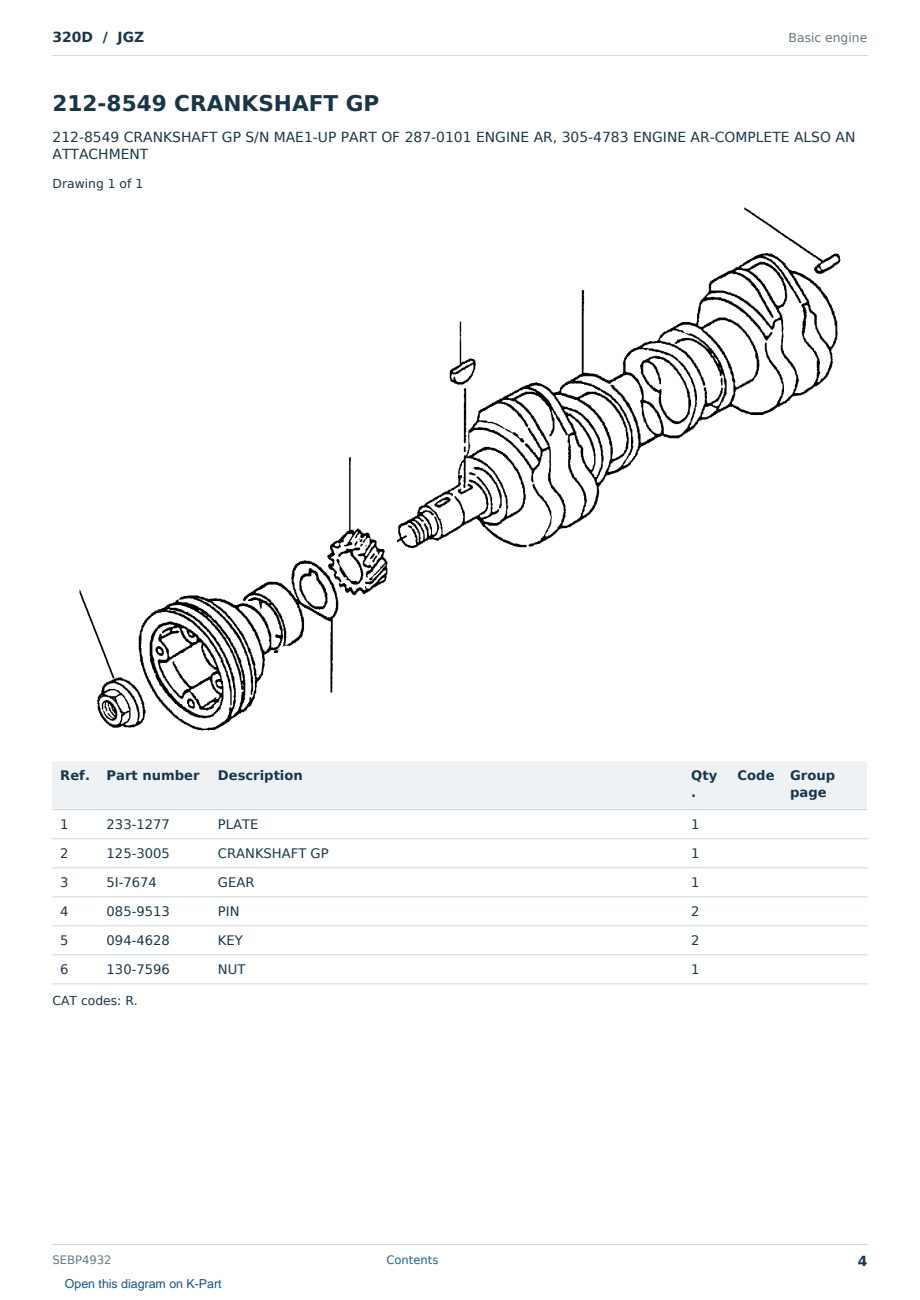 Caterpillar 320D S/N JGZ Partsbook SEBP4932 (English) - sample page 4 of 10 Caterpillar 320D S/N JGZ Partsbook SEBP4932 (English) - sample page 4 of 10