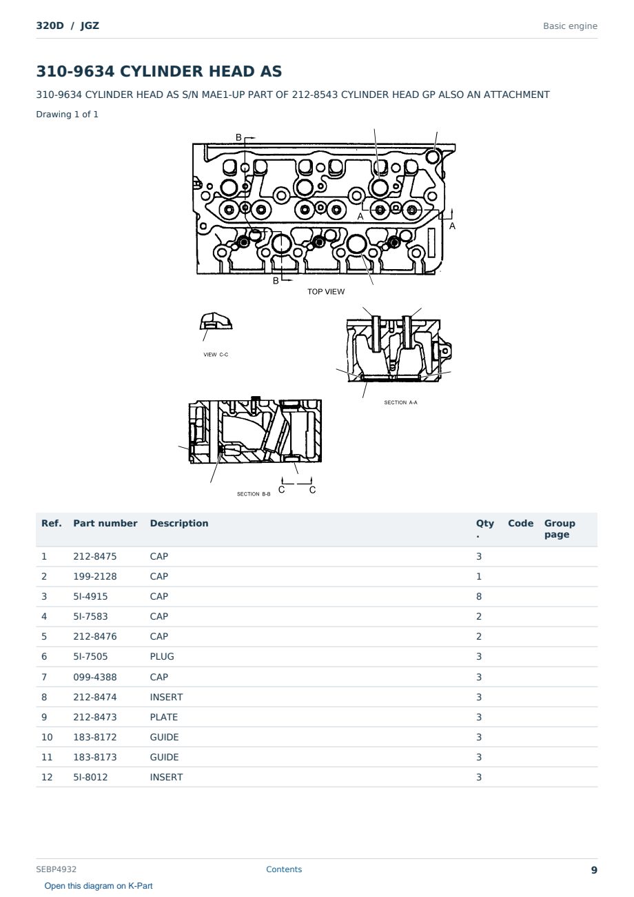 Caterpillar 320D S/N JGZ Partsbook SEBP4932 (English) - sample page 9 of 10 Caterpillar 320D S/N JGZ Partsbook SEBP4932 (English) - sample page 9 of 10