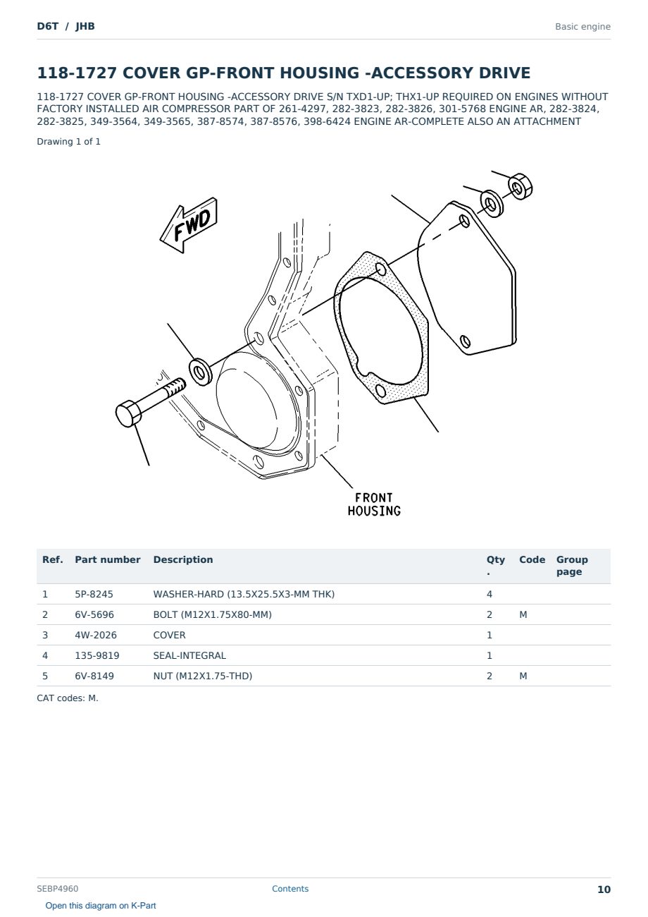 Caterpillar D6T S/N JHB Partsbook SEBP4960 (English) - sample page 10 of 10 Caterpillar D6T S/N JHB Partsbook SEBP4960 (English) - sample page 10 of 10