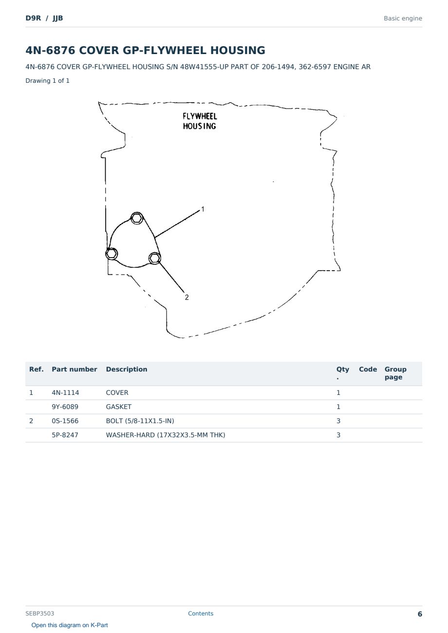 Caterpillar D9R S/N JJB Partsbook SEBP3503 (English) - sample page 6 of 10 Caterpillar D9R S/N JJB Partsbook SEBP3503 (English) - sample page 6 of 10