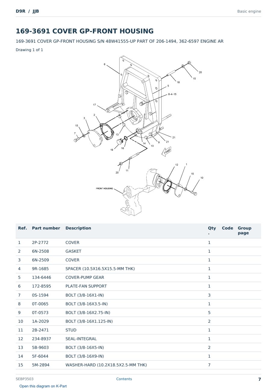 Caterpillar D9R S/N JJB Partsbook SEBP3503 (English) - sample page 7 of 10 Caterpillar D9R S/N JJB Partsbook SEBP3503 (English) - sample page 7 of 10