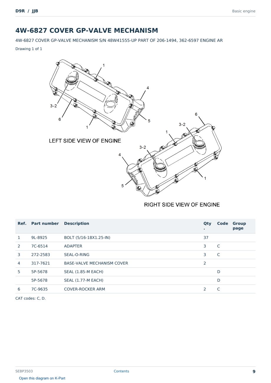 Caterpillar D9R S/N JJB Partsbook SEBP3503 (English) - sample page 9 of 10 Caterpillar D9R S/N JJB Partsbook SEBP3503 (English) - sample page 9 of 10
