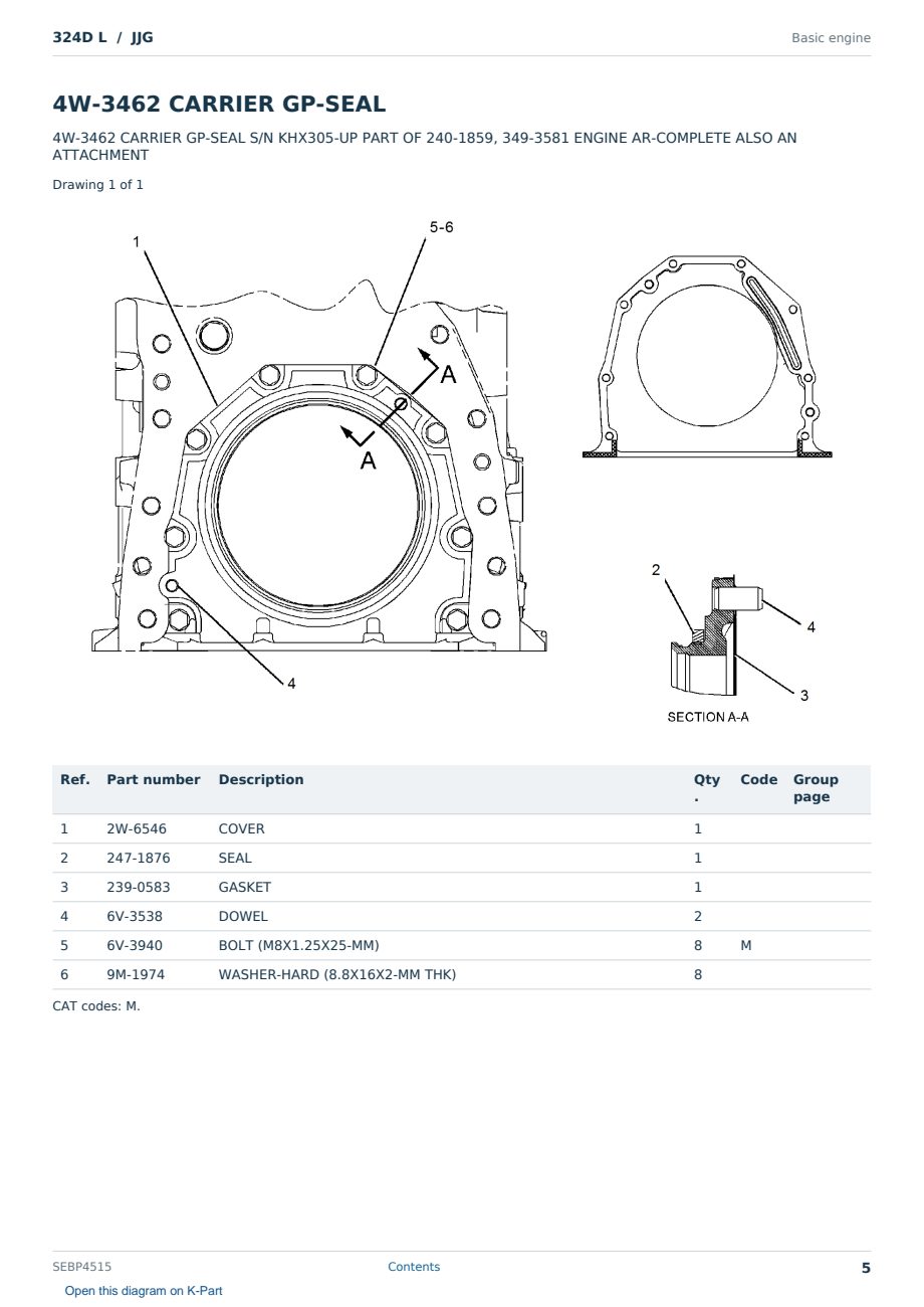 Caterpillar 324D L S/N JJG Partsbook SEBP4515 (English) - sample page 5 of 10 Caterpillar 324D L S/N JJG Partsbook SEBP4515 (English) - sample page 5 of 10