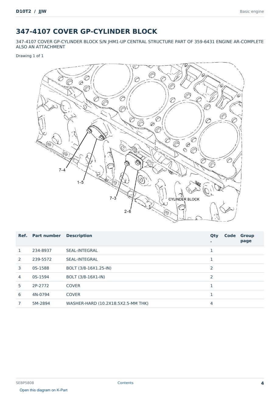 Caterpillar D10T2 S/N JJW Partsbook SEBP5808 (English) - sample page 4 of 10 Caterpillar D10T2 S/N JJW Partsbook SEBP5808 (English) - sample page 4 of 10