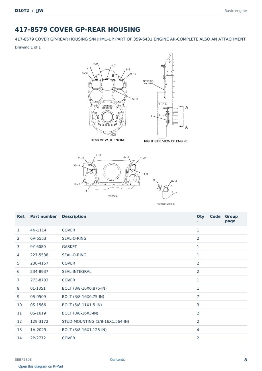 Caterpillar D10T2 S/N JJW Partsbook SEBP5808 (English) - sample page 8 of 10 Caterpillar D10T2 S/N JJW Partsbook SEBP5808 (English) - sample page 8 of 10