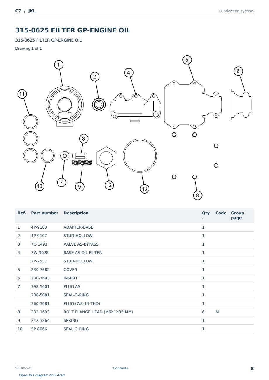 Caterpillar C7 S/N JKL Partsbook SEBP5545 (English) - sample page 8 of 10 Caterpillar C7 S/N JKL Partsbook SEBP5545 (English) - sample page 8 of 10