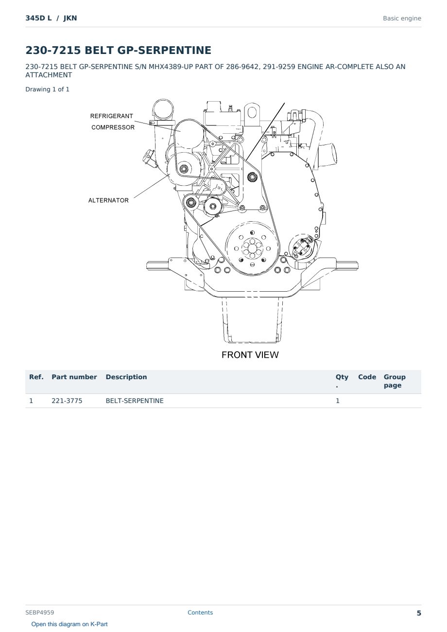Caterpillar 345D L S/N JKN Partsbook SEBP4959 (English) - sample page 5 of 10 Caterpillar 345D L S/N JKN Partsbook SEBP4959 (English) - sample page 5 of 10
