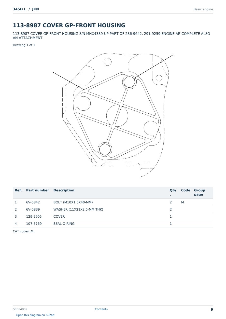 Caterpillar 345D L S/N JKN Partsbook SEBP4959 (English) - sample page 9 of 10 Caterpillar 345D L S/N JKN Partsbook SEBP4959 (English) - sample page 9 of 10