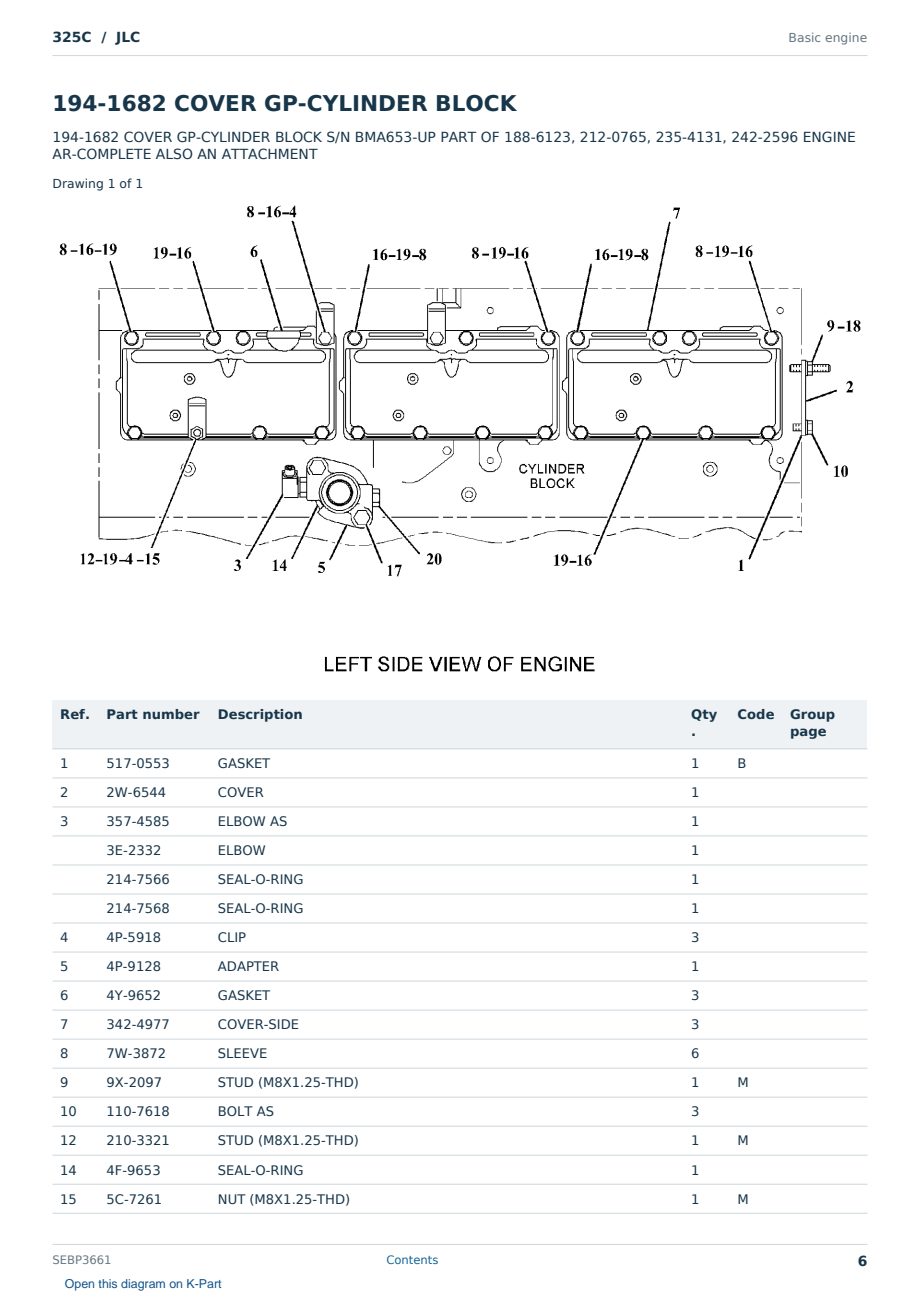 Caterpillar 325C S/N JLC Partsbook SEBP3661 (English) - sample page 6 of 10 Caterpillar 325C S/N JLC Partsbook SEBP3661 (English) - sample page 6 of 10