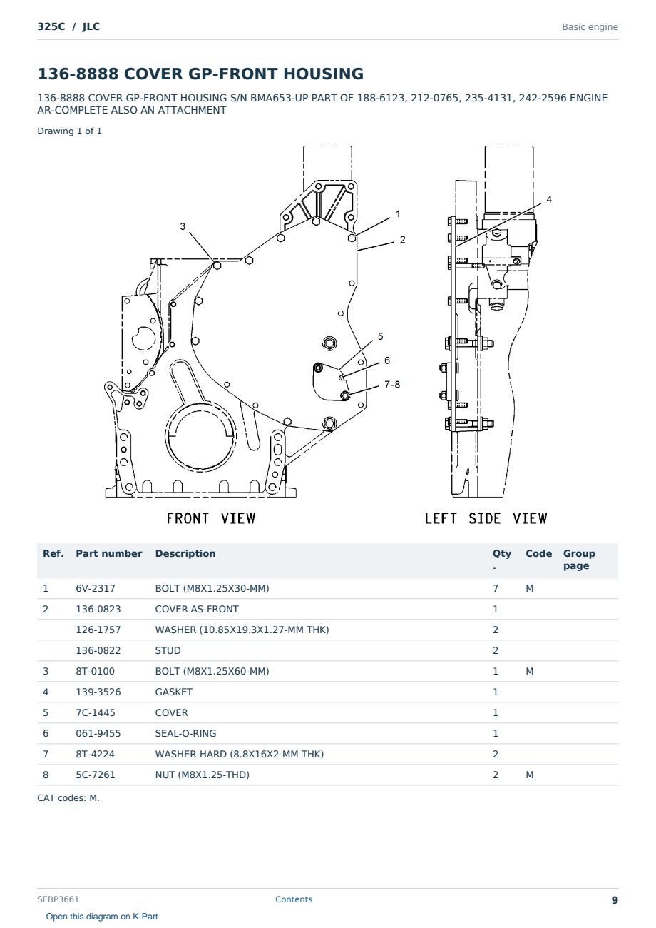 Caterpillar 325C S/N JLC Partsbook SEBP3661 (English) - sample page 9 of 10 Caterpillar 325C S/N JLC Partsbook SEBP3661 (English) - sample page 9 of 10