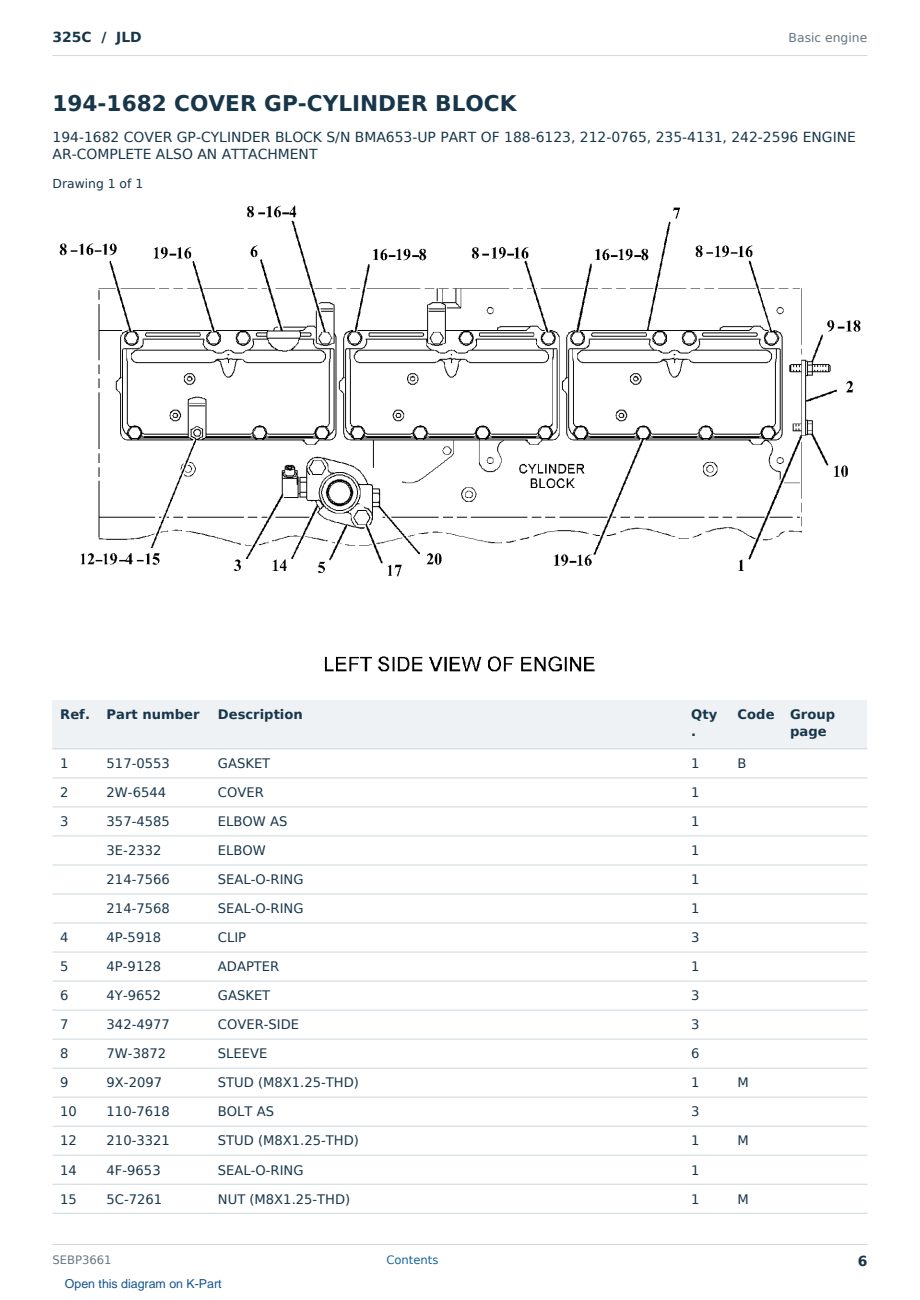 Caterpillar 325C S/N JLD Partsbook SEBP3661 (English) - sample page 6 of 10 Caterpillar 325C S/N JLD Partsbook SEBP3661 (English) - sample page 6 of 10