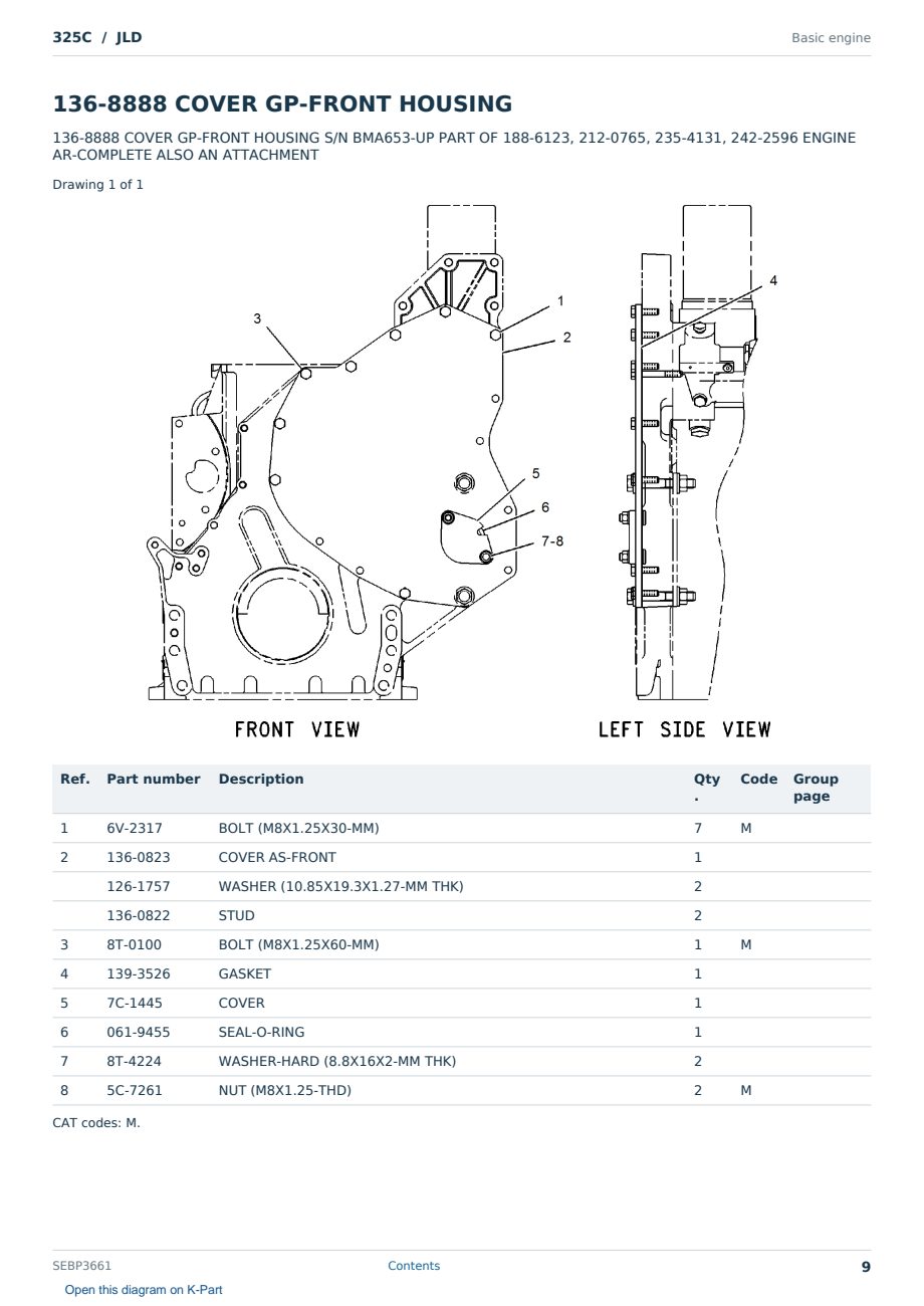 Caterpillar 325C S/N JLD Partsbook SEBP3661 (English) - sample page 9 of 10 Caterpillar 325C S/N JLD Partsbook SEBP3661 (English) - sample page 9 of 10