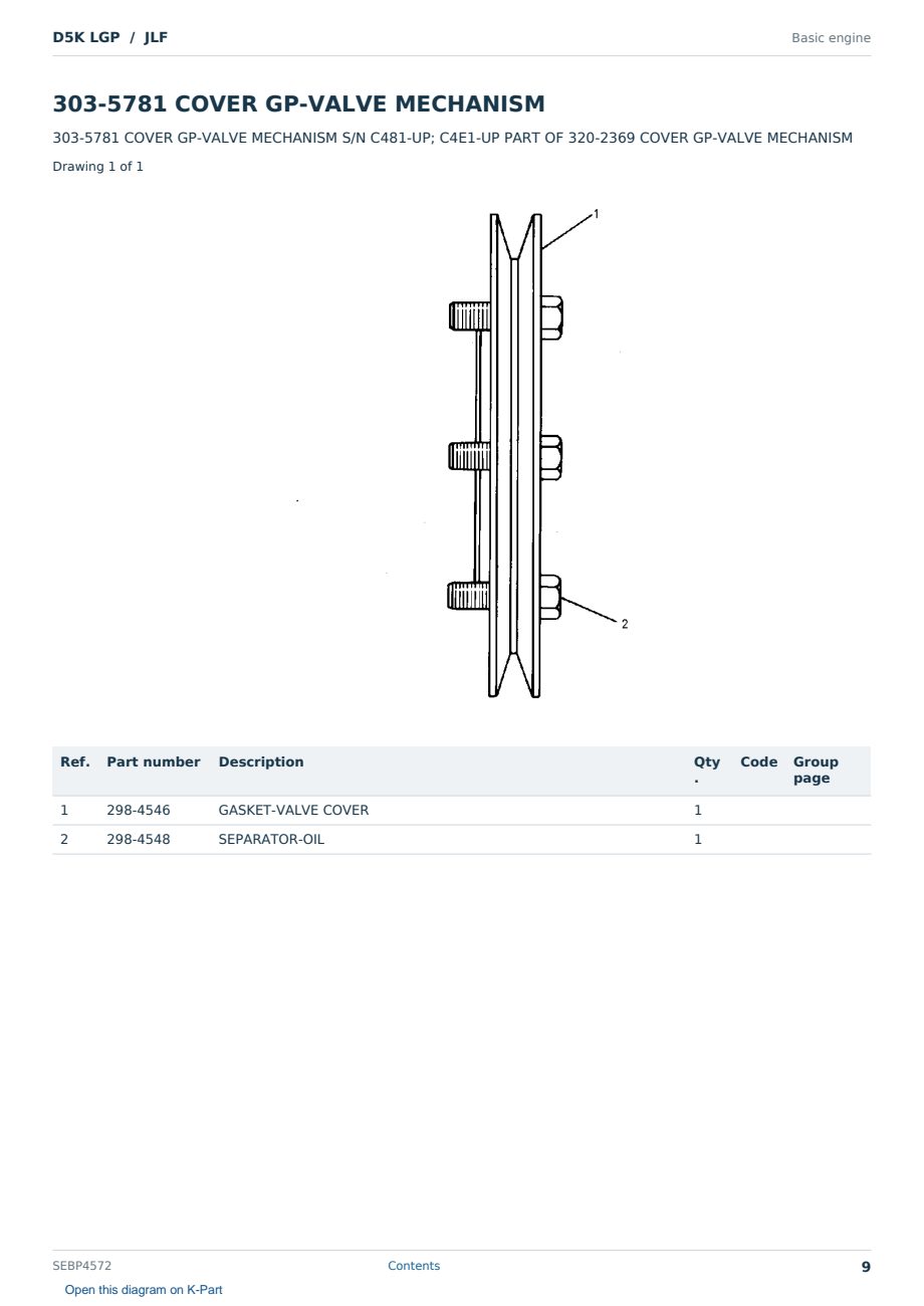 Caterpillar D5K LGP S/N JLF Partsbook SEBP4572 (English) - sample page 9 of 10 Caterpillar D5K LGP S/N JLF Partsbook SEBP4572 (English) - sample page 9 of 10