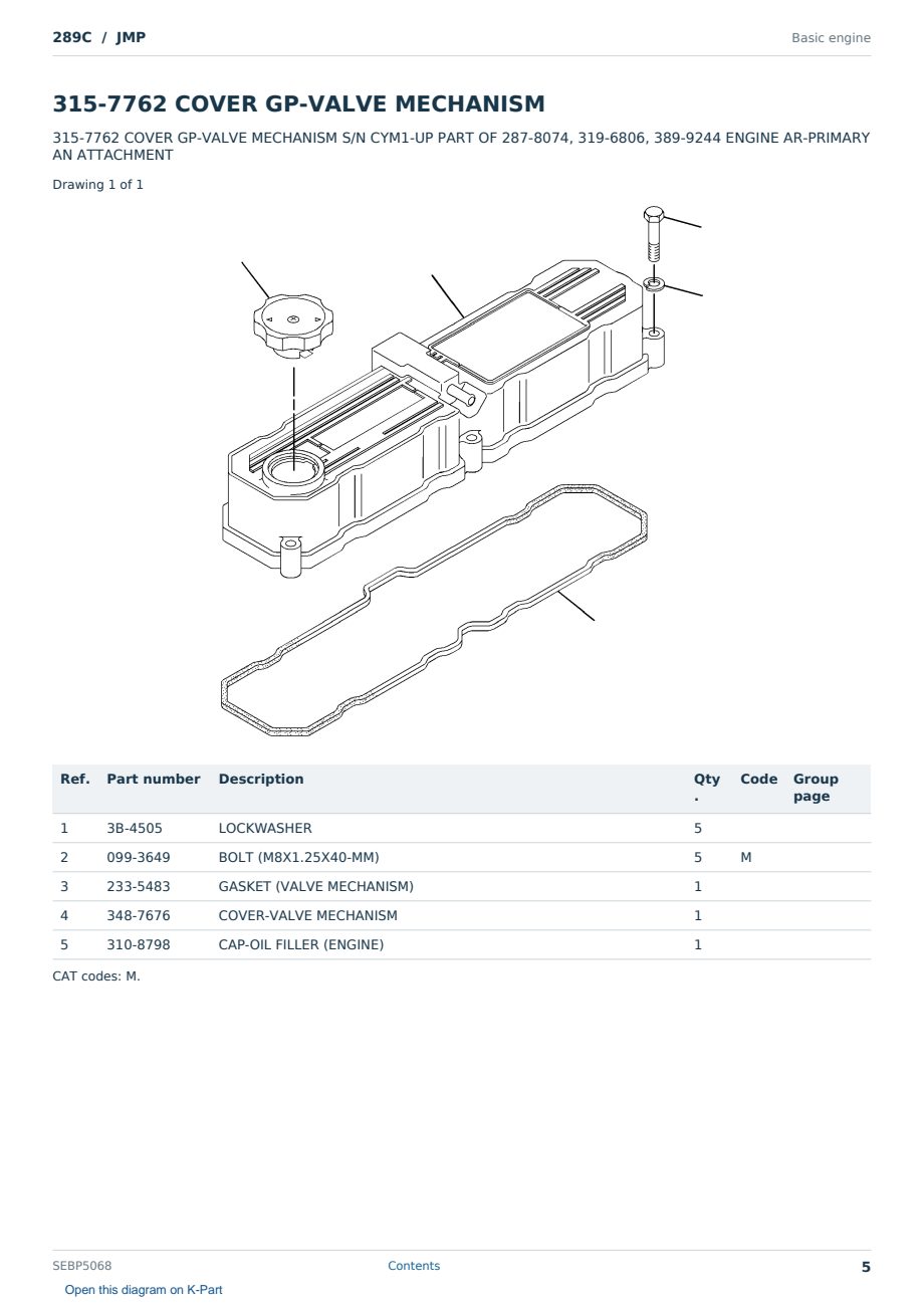 Caterpillar 289C S/N JMP Partsbook SEBP5068 (English) - sample page 5 of 10 Caterpillar 289C S/N JMP Partsbook SEBP5068 (English) - sample page 5 of 10