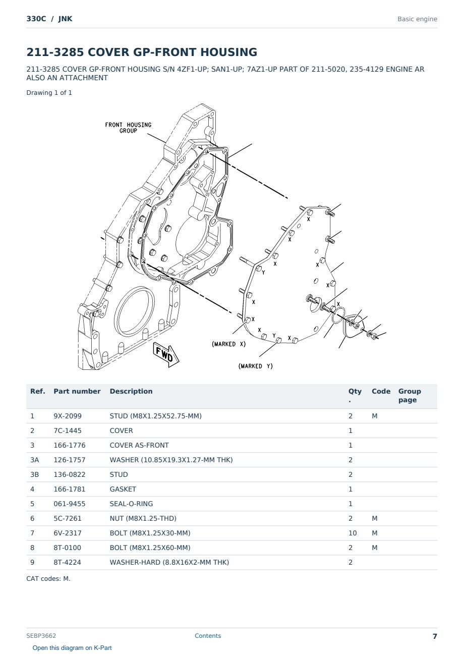 Caterpillar 330C S/N JNK Partsbook SEBP3662 (English) - sample page 7 of 10 Caterpillar 330C S/N JNK Partsbook SEBP3662 (English) - sample page 7 of 10