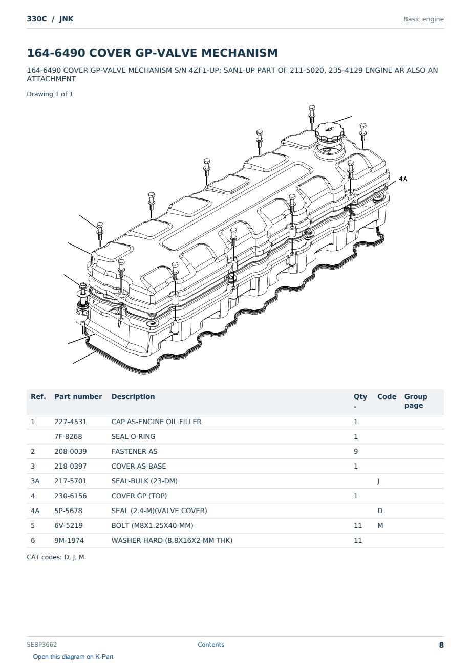 Caterpillar 330C S/N JNK Partsbook SEBP3662 (English) - sample page 8 of 10 Caterpillar 330C S/N JNK Partsbook SEBP3662 (English) - sample page 8 of 10