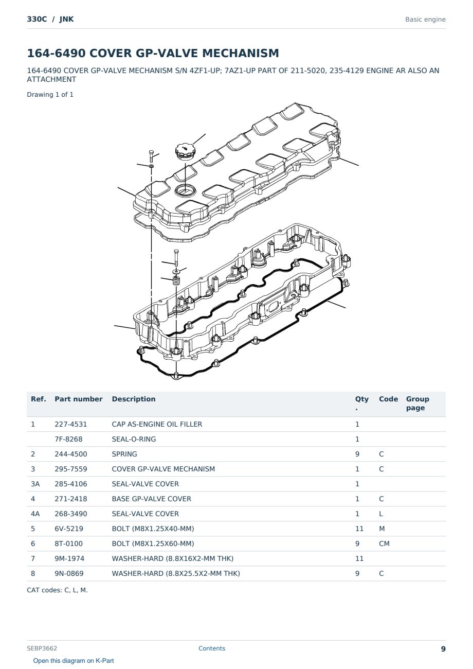 Caterpillar 330C S/N JNK Partsbook SEBP3662 (English) - sample page 9 of 10 Caterpillar 330C S/N JNK Partsbook SEBP3662 (English) - sample page 9 of 10