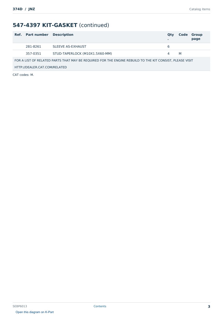 Caterpillar 374D S/N JNZ Partsbook SEBP6013 (English) - sample page 3 of 8 Caterpillar 374D S/N JNZ Partsbook SEBP6013 (English) - sample page 3 of 8