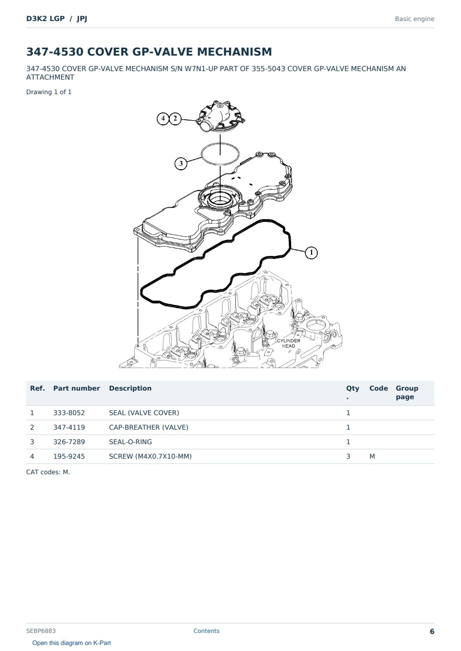 Caterpillar D3K2 LGP S/N JPJ Partsbook SEBP6883 (English) - sample page 6 of 10 Caterpillar D3K2 LGP S/N JPJ Partsbook SEBP6883 (English) - sample page 6 of 10
