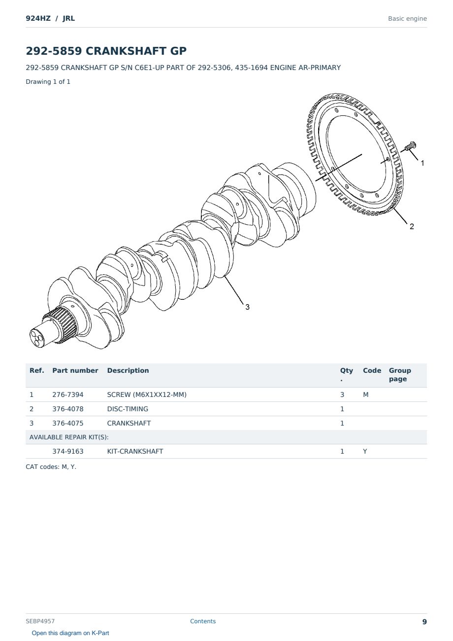 Caterpillar 924HZ S/N JRL Partsbook SEBP4957 (English) - sample page 9 of 10 Caterpillar 924HZ S/N JRL Partsbook SEBP4957 (English) - sample page 9 of 10