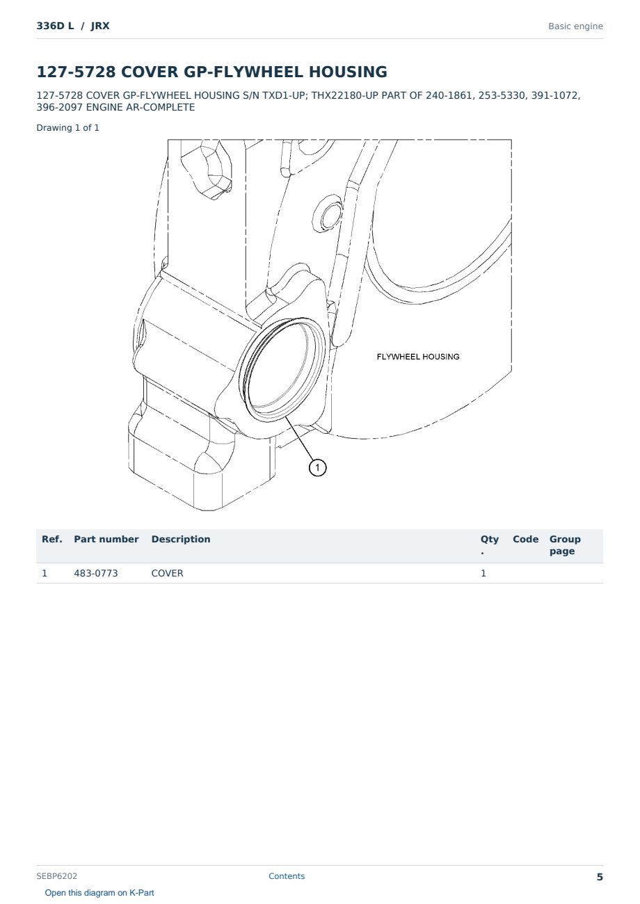 Caterpillar 336D L S/N JRX Partsbook SEBP6202 (English) - sample page 5 of 10 Caterpillar 336D L S/N JRX Partsbook SEBP6202 (English) - sample page 5 of 10