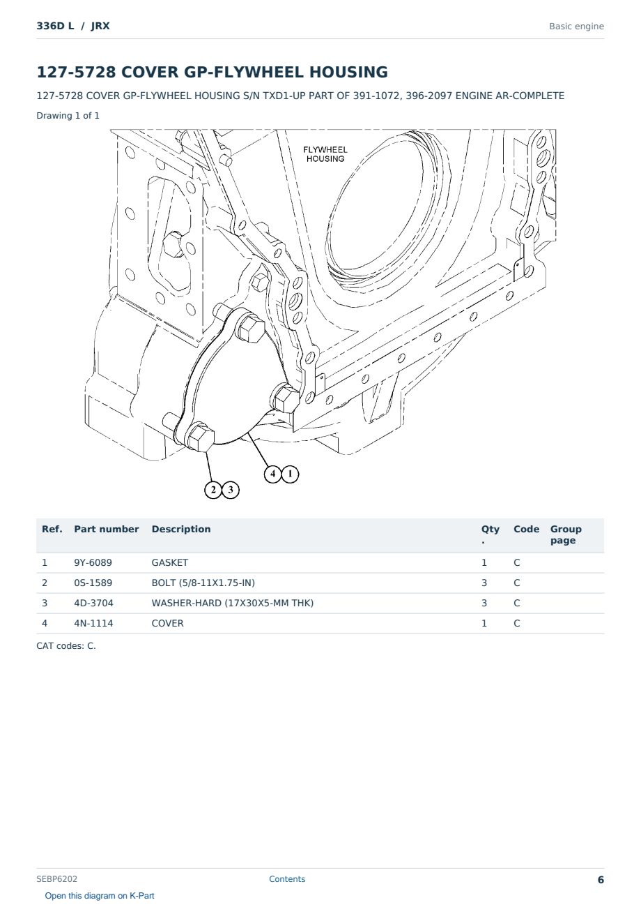 Caterpillar 336D L S/N JRX Partsbook SEBP6202 (English) - sample page 6 of 10 Caterpillar 336D L S/N JRX Partsbook SEBP6202 (English) - sample page 6 of 10