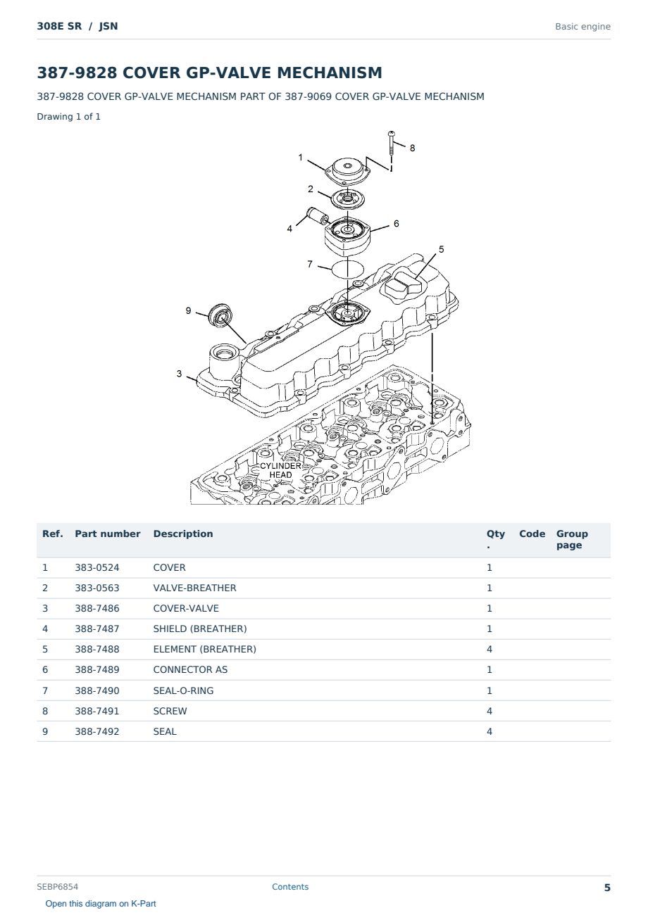 Caterpillar 308E SR S/N JSN Partsbook SEBP6854 (English) - sample page 5 of 10 Caterpillar 308E SR S/N JSN Partsbook SEBP6854 (English) - sample page 5 of 10