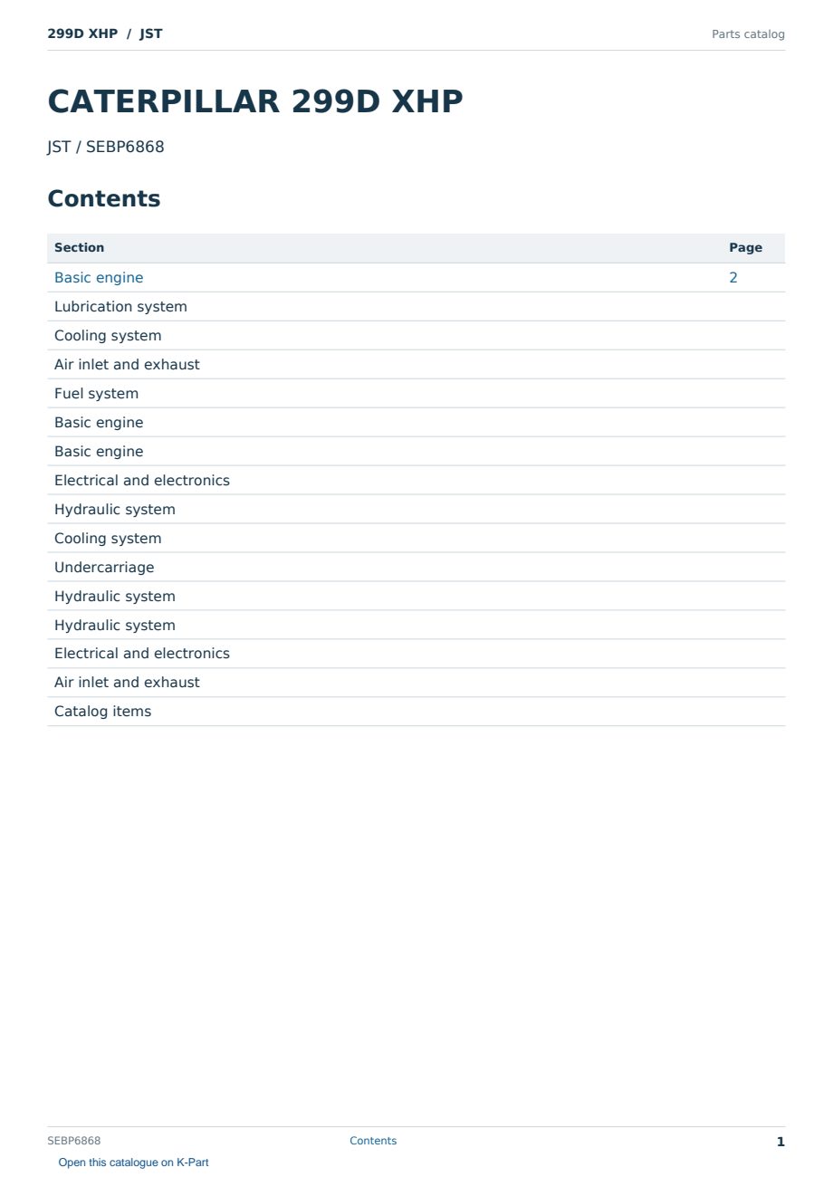 Caterpillar 299D XHP S/N JST Partsbook SEBP6868 (English) - sample page 1 of 10 Caterpillar 299D XHP S/N JST Partsbook SEBP6868 (English) - sample page 1 of 10
