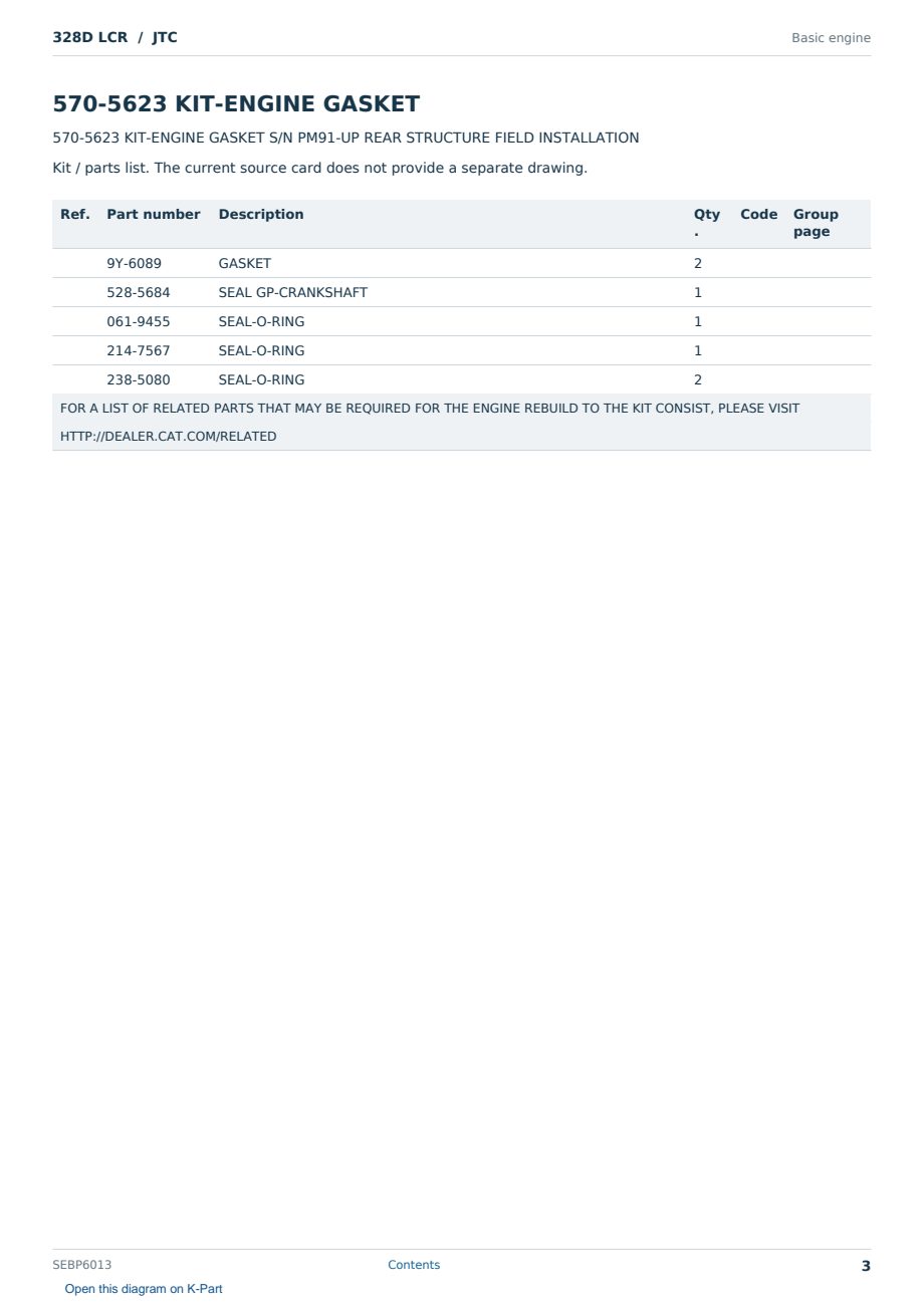 Caterpillar 328D LCR S/N JTC Partsbook SEBP6013 (English) - sample page 3 of 6 Caterpillar 328D LCR S/N JTC Partsbook SEBP6013 (English) - sample page 3 of 6