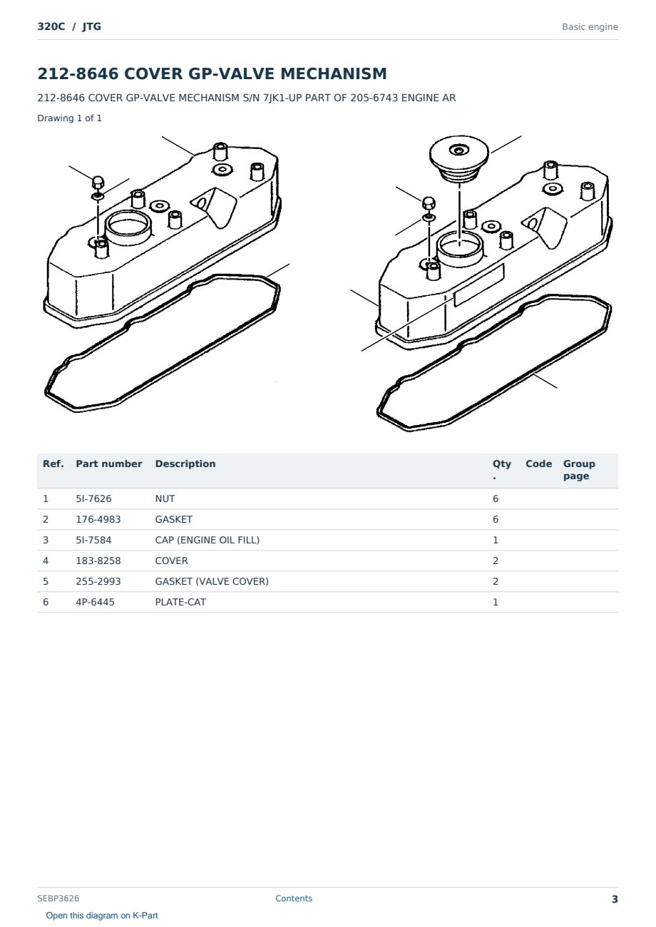 Caterpillar 320C S/N JTG Partsbook SEBP3626 (English) - sample page 3 of 10 Caterpillar 320C S/N JTG Partsbook SEBP3626 (English) - sample page 3 of 10