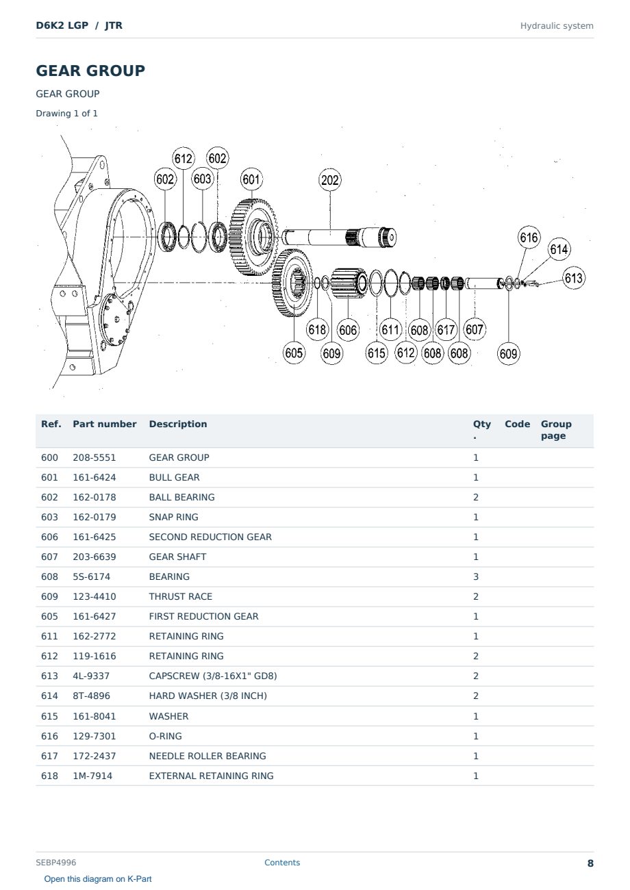 Caterpillar D6K2 LGP S/N JTR Partsbook SEBP4996 (English) - sample page 8 of 10 Caterpillar D6K2 LGP S/N JTR Partsbook SEBP4996 (English) - sample page 8 of 10