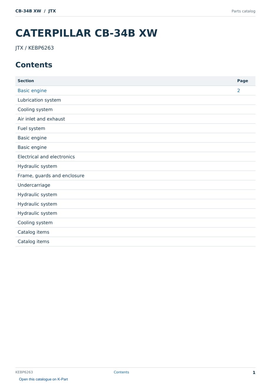 Caterpillar CB-34B XW S/N JTX Partsbook KEBP6263 (English) - sample page 1 of 10 Caterpillar CB-34B XW S/N JTX Partsbook KEBP6263 (English) - sample page 1 of 10