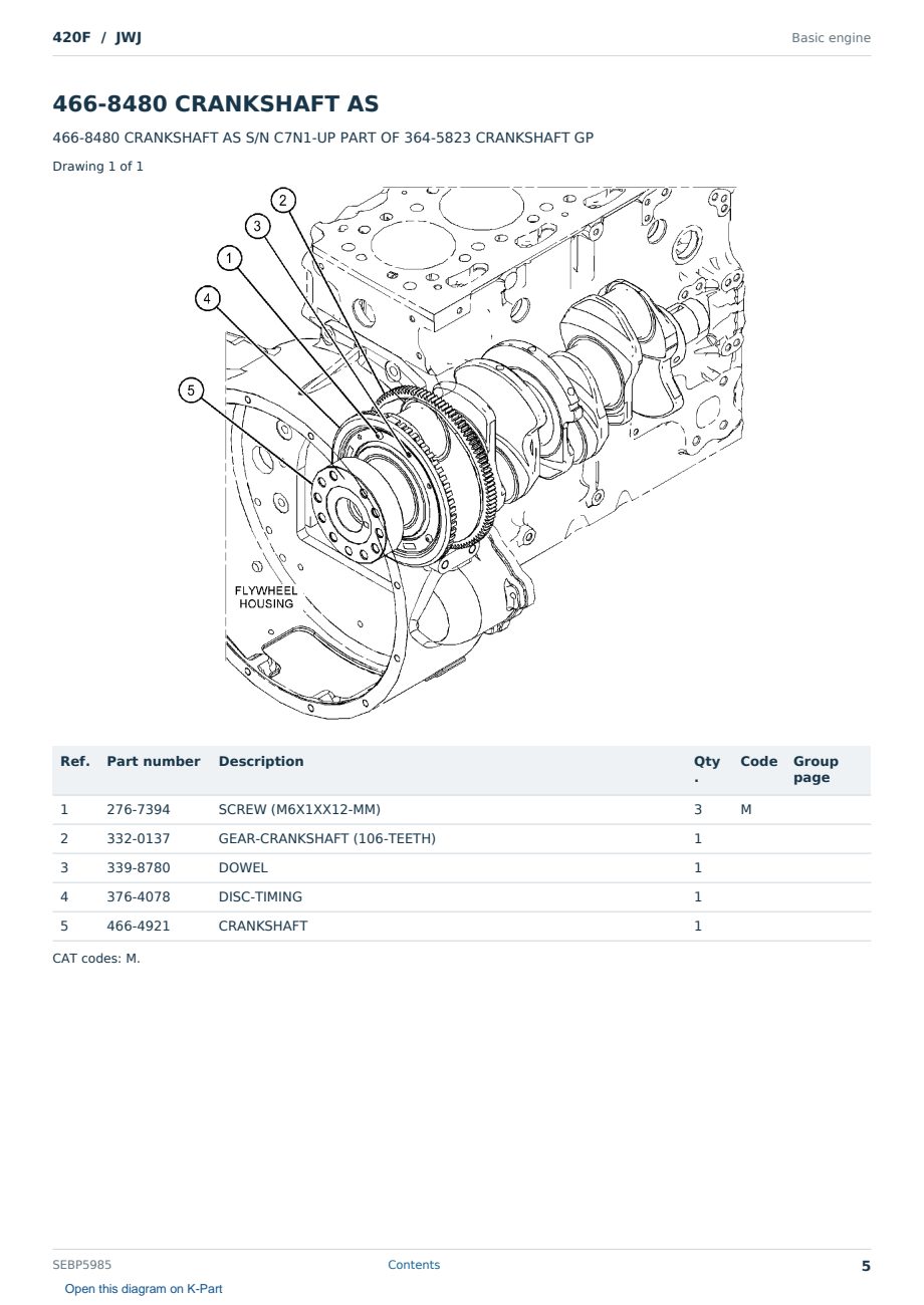 Caterpillar 420F S/N JWJ Partsbook SEBP5985 (English) - sample page 5 of 10 Caterpillar 420F S/N JWJ Partsbook SEBP5985 (English) - sample page 5 of 10