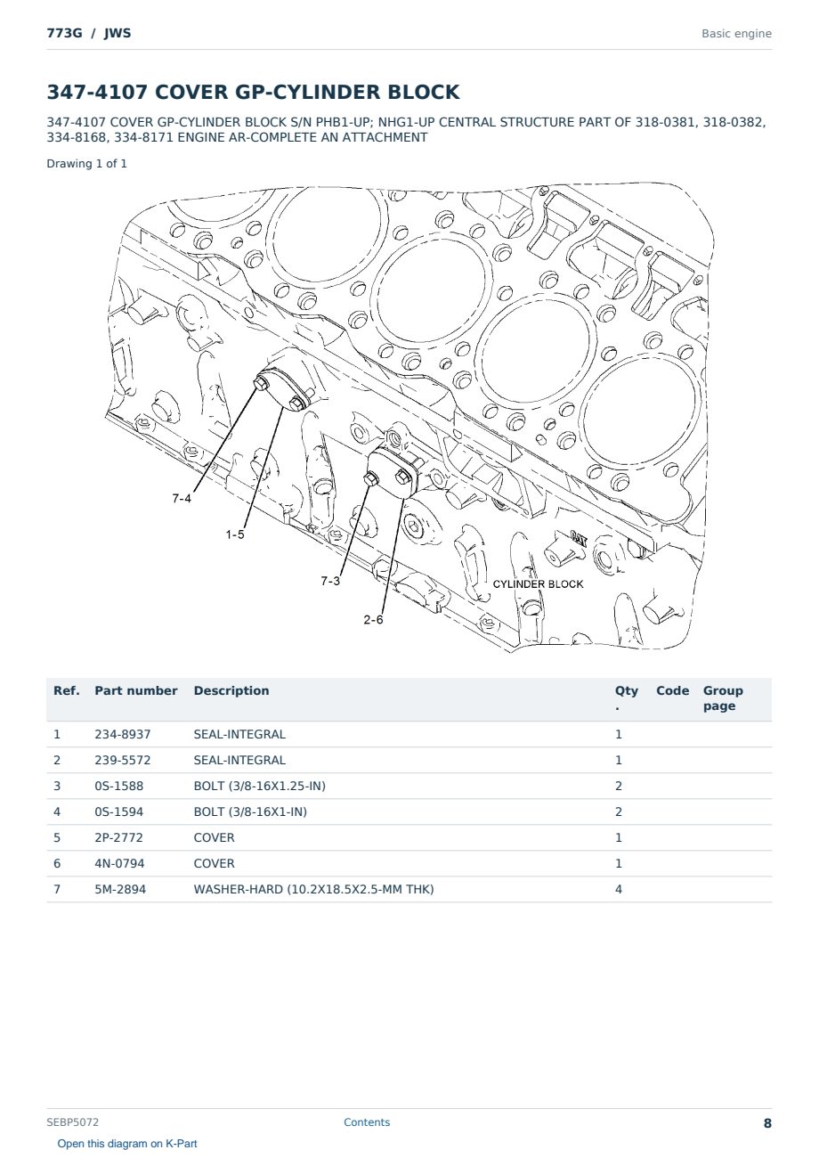 Caterpillar 773G S/N JWS Partsbook SEBP5072 (English) - sample page 8 of 10 Caterpillar 773G S/N JWS Partsbook SEBP5072 (English) - sample page 8 of 10