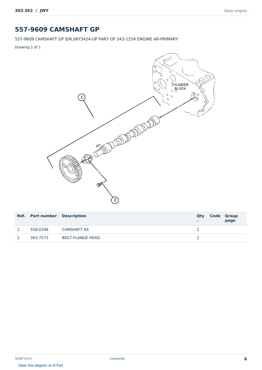 Caterpillar 303.5E2 S/N JWY Partsbook SEBP7633 (English) - sample page 6 of 10 Caterpillar 303.5E2 S/N JWY Partsbook SEBP7633 (English) - sample page 6 of 10