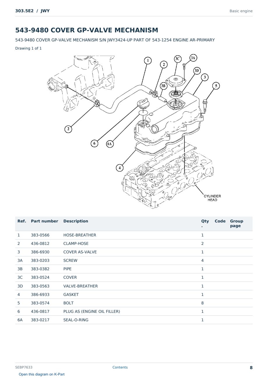 Caterpillar 303.5E2 S/N JWY Partsbook SEBP7633 (English) - sample page 8 of 10 Caterpillar 303.5E2 S/N JWY Partsbook SEBP7633 (English) - sample page 8 of 10