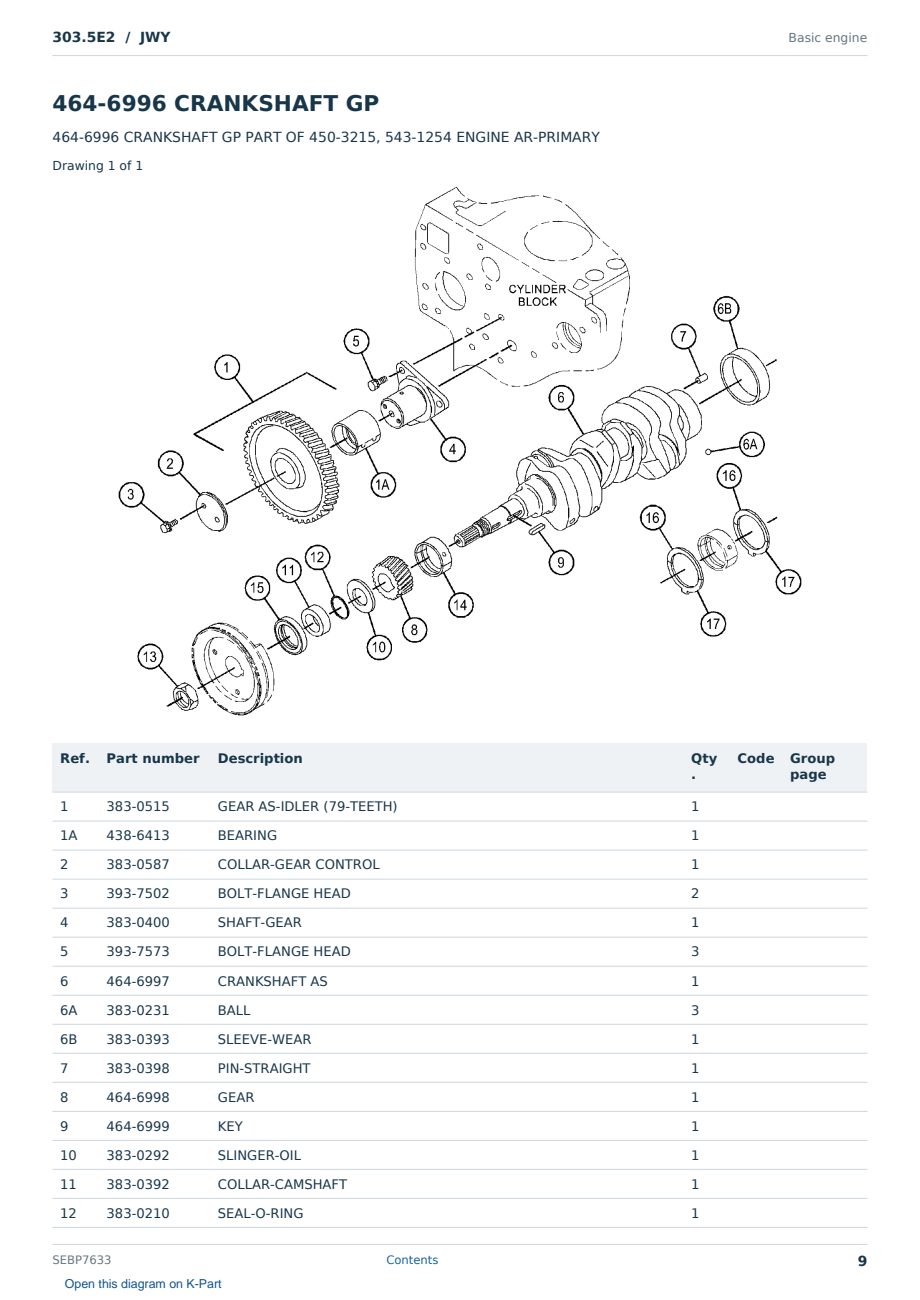 Caterpillar 303.5E2 S/N JWY Partsbook SEBP7633 (English) - sample page 9 of 10 Caterpillar 303.5E2 S/N JWY Partsbook SEBP7633 (English) - sample page 9 of 10