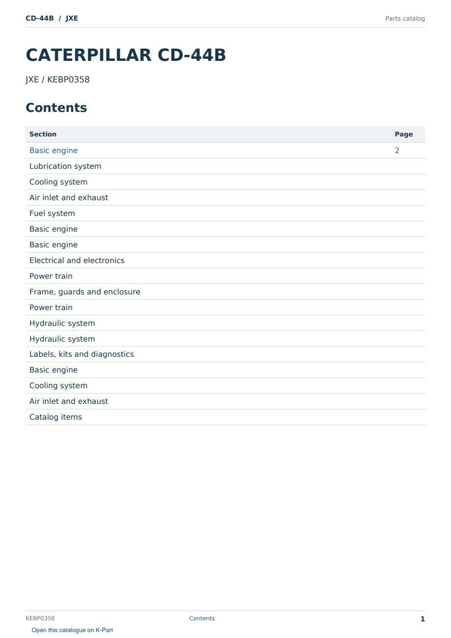 Caterpillar CD-44B S/N JXE Partsbook KEBP0358 (English) - sample page 1 of 10 Caterpillar CD-44B S/N JXE Partsbook KEBP0358 (English) - sample page 1 of 10
