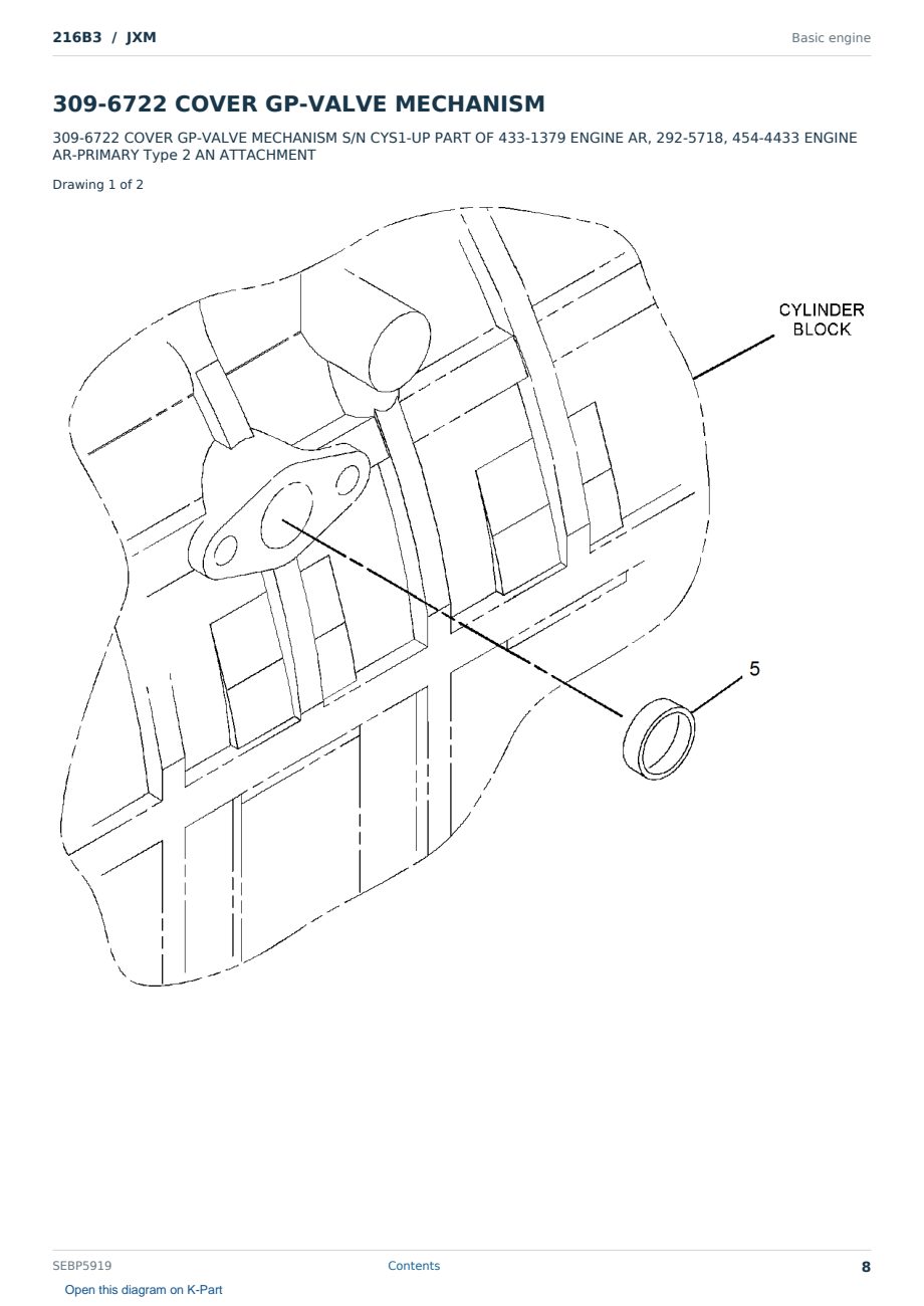 Caterpillar 216B3 S/N JXM Partsbook SEBP5919 (English) - sample page 8 of 10 Caterpillar 216B3 S/N JXM Partsbook SEBP5919 (English) - sample page 8 of 10